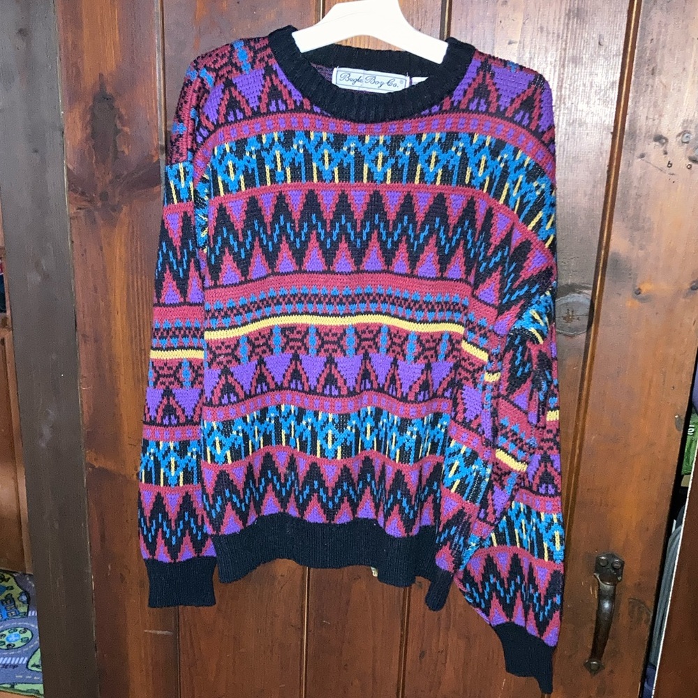 Bugle Boy Multicolor Geometric Crewneck Sweater Vintage